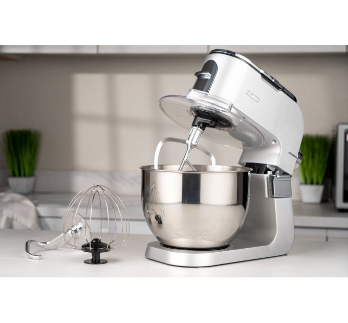 Кухонна машина ARDESTO 1500Вт, чаша-метал, корпус-метал, насадок-10, сріблясто-сірий