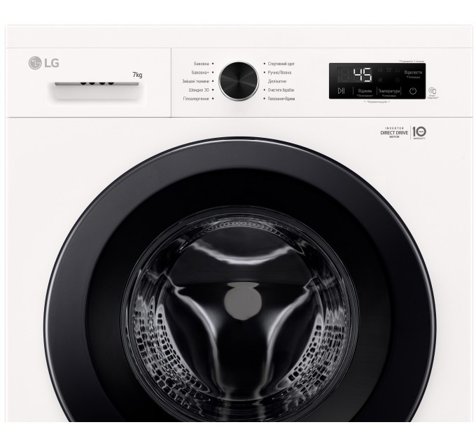 Стиральная машина LG фронтальная, 7кг, 1200, A+++, 44см, дисплей, пар, инвертор, белый