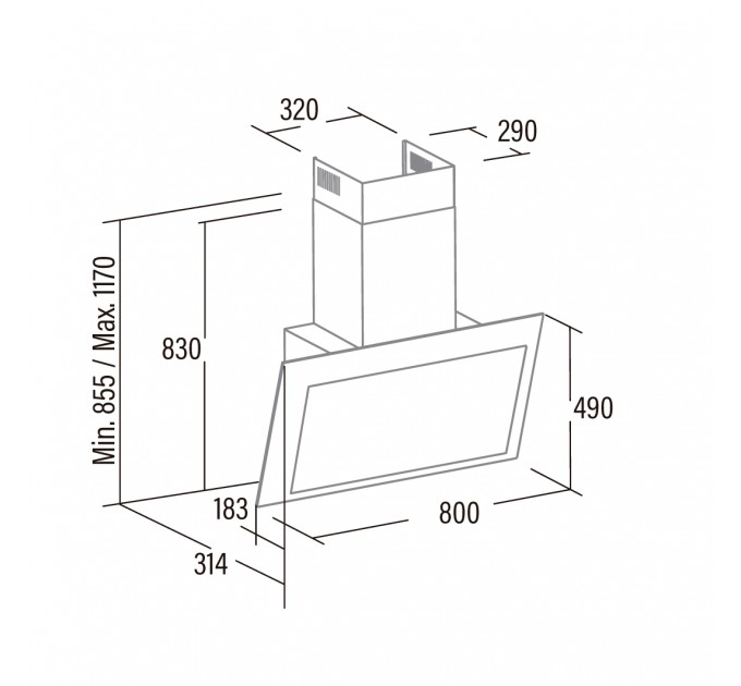 Вытяжка наклонная Cata, 80см, 1350м.куб/ч, Thalassa 800 xgwh, белый