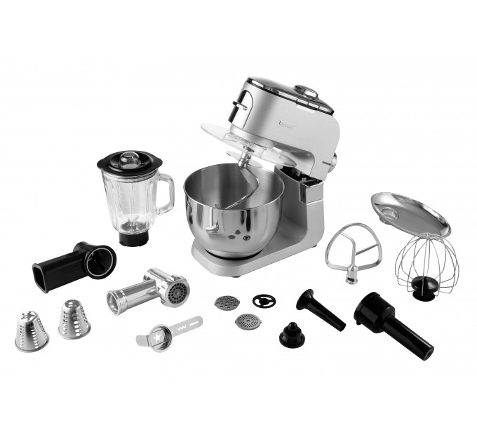 Кухонна машина ARDESTO 1500Вт, чаша-метал, корпус-метал, насадок-10, сріблясто-сірий