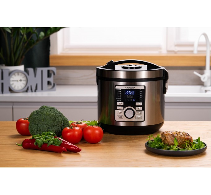 Мультиварка ARDESTO, 860Вт, чаша-5л, электронное управл., книга рецептов, металл/пластик, серый
