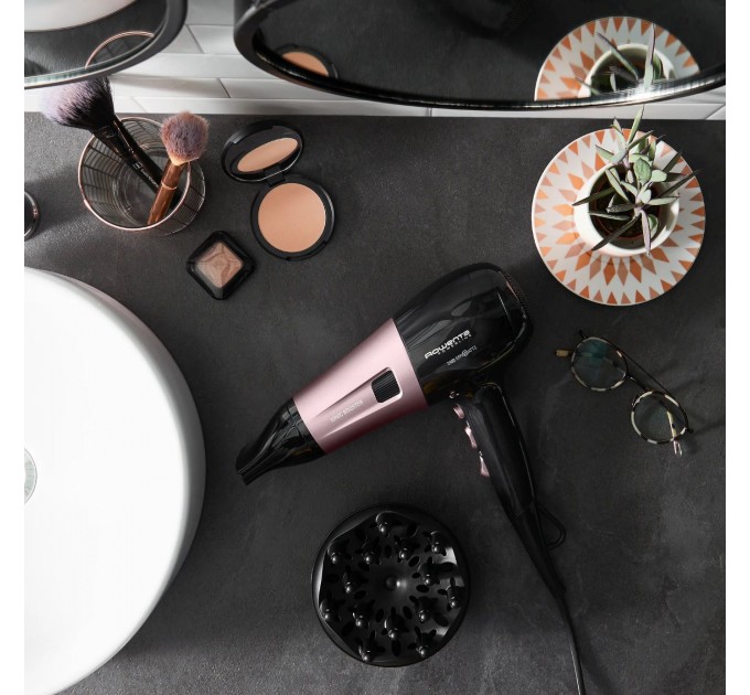 Фен Rowenta Powerline, 2400Вт, 3 режими, дифузор, іоніз-я, хол. обдув, чорно-рожевий