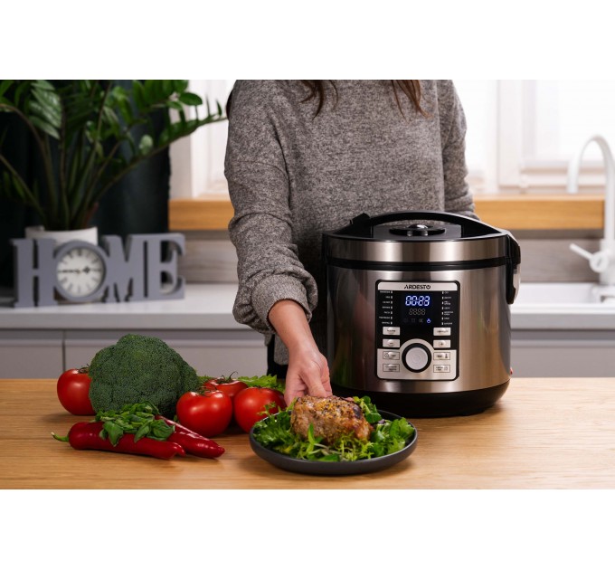 Мультиварка ARDESTO, 860Вт, чаша-5л, электронное управл., книга рецептов, металл/пластик, серый