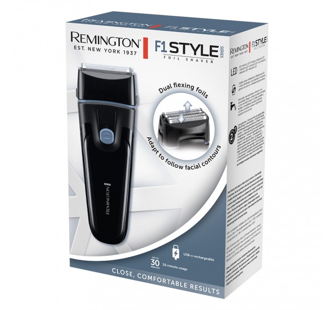 Бритва електр. Remington сіткова F1 Style, бритв.головок-2, Ni-Mh, сух., тример, USB-C, чорно-синій