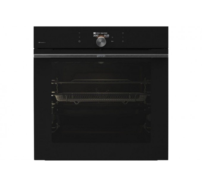 Духовой шкаф Gorenje электрический, 77л, A+,TouchFree, дисплей, мультисист, Wi-Fi упр, пиролиз, приготовл. на разн. уровнях, черный