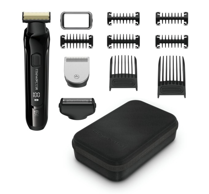 Триммер Rowenta Forever Sharp Ultimate для бороды и усов, акум., насадок-10, 120 мин. работы, дисплей, сталь, черный