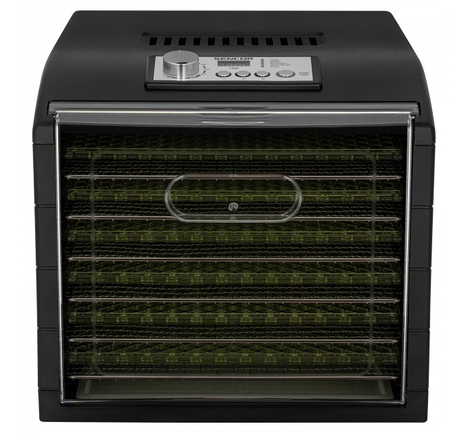 Сушка для продуктов Sencor, 500Вт, поддонов -6x2см, диаметр-33см, макс-70°С, сетка для ягод, металл, пластик, черный