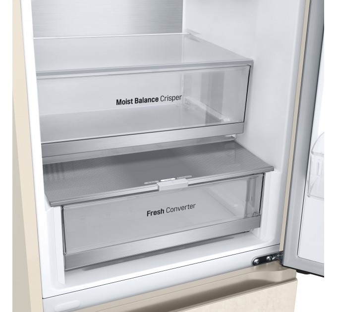 Холодильник LG з нижн. мороз., 186x60х68, холод.відд.-234л, мороз.відд.-110л, 2дв., E, NF, інв., диспл зовн., Fresh Сonverter, Metal Fresh, бежевий