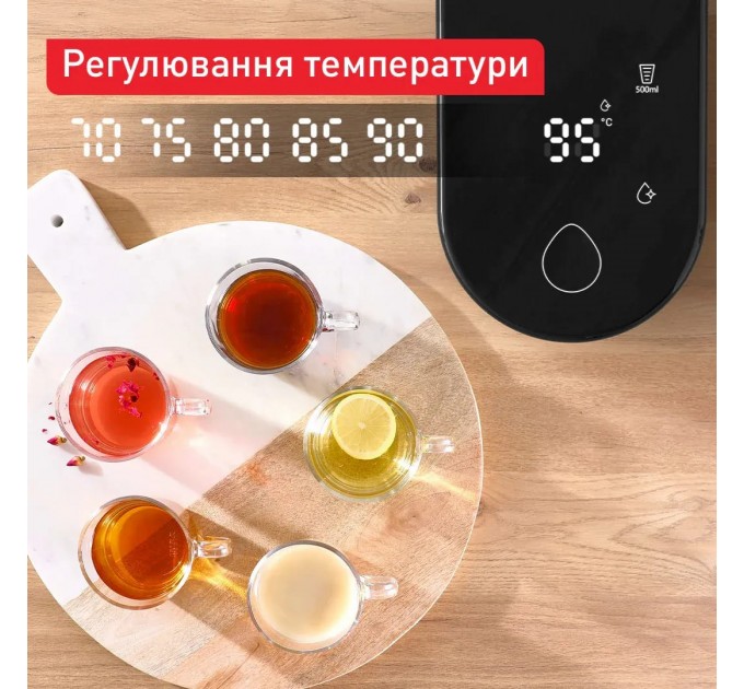 Електрочайник-диспенсер Tefal Instant Hot Water 2л, 5 темп.реж, миттєве нагрівання, сенc. управління, чорний
