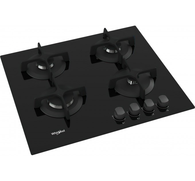 Варильна поверхня Whirlpool газова на склі, 60см, чавун, чорний