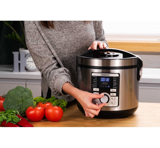 Мультиварка ARDESTO, 860Вт, чаша-5л, электронное управл., книга рецептов, металл/пластик, серый