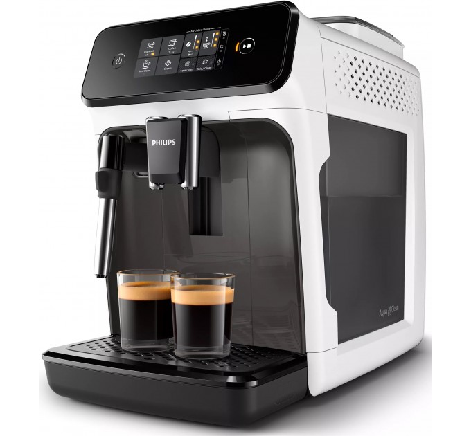 Кавомашина Philips Series 1200 1.8л, зерно + мелена, ручний капучинатор, авторецептів - 2, біло - чорний