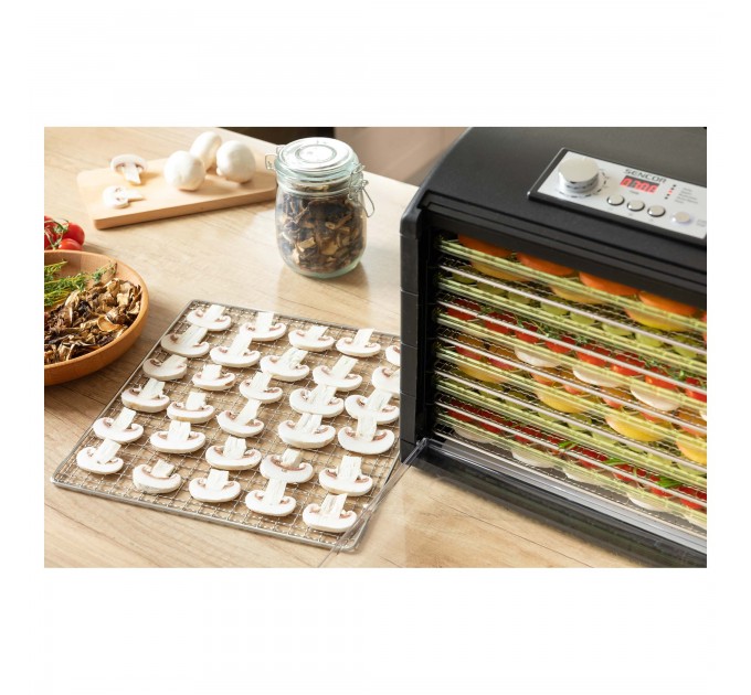 Сушка для продуктов Sencor, 500Вт, поддонов -6x2см, диаметр-33см, макс-70°С, сетка для ягод, металл, пластик, черный