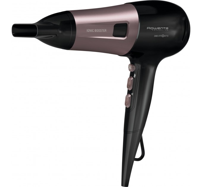 Фен Rowenta Powerline, 2400Вт, 3 режими, дифузор, іоніз-я, хол. обдув, чорно-рожевий
