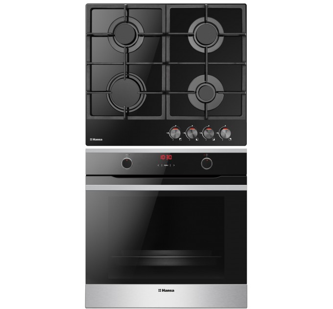 Комплект Hansa (духовка электрическая + поверхность газовая на стекле), черный
