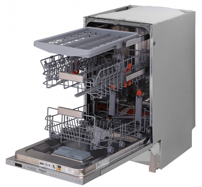 Посудомийна машина Hotpoint вбудована, 10компл., A++, 45см, дисплей, 3й кошик, білий