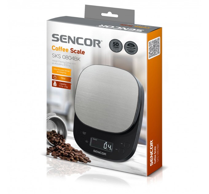 Весы Sencor кухонные для кофе, 2кг, АААx3, регулирование гравитации, пластик, черный-нерж. сталь