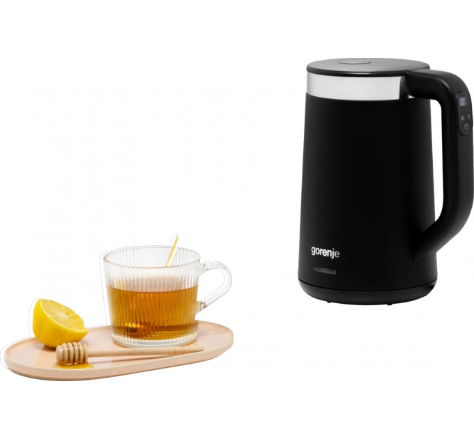 Электрочайник Gorenje 1.7л, LED дисплей, Strix контроль, черный