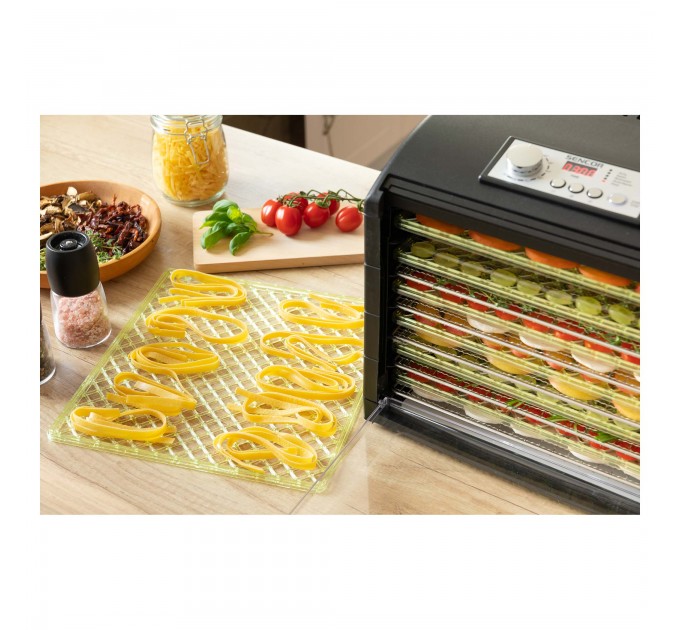 Сушка для продуктов Sencor, 500Вт, поддонов -6x2см, диаметр-33см, макс-70°С, сетка для ягод, металл, пластик, черный