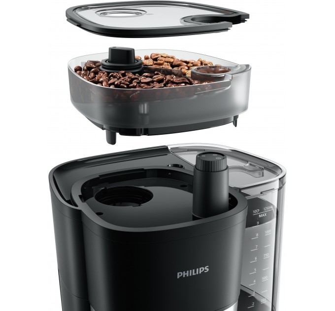 Кофеварка Philips капельная All-in-1 Brew 1.25л, зерно + молотый, дисплей, подогрев кофейника, кофемолка, черный