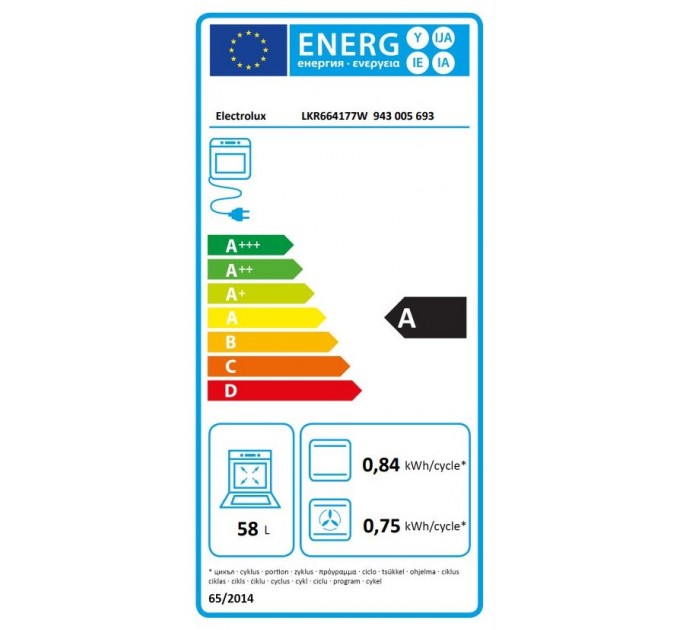 Плита Electrolux электрическая стеклокерамическая, 58л, 60x60см, конвекция, пар, белый