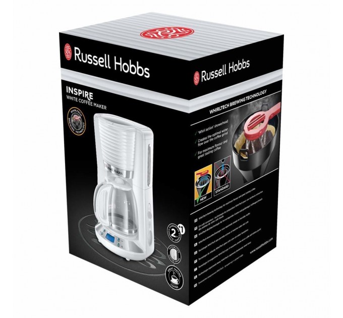 Кофеварка Russell Hobbs  капельная Inspire 1,25л, молотый, 10 чашек, таймер включения, белый
