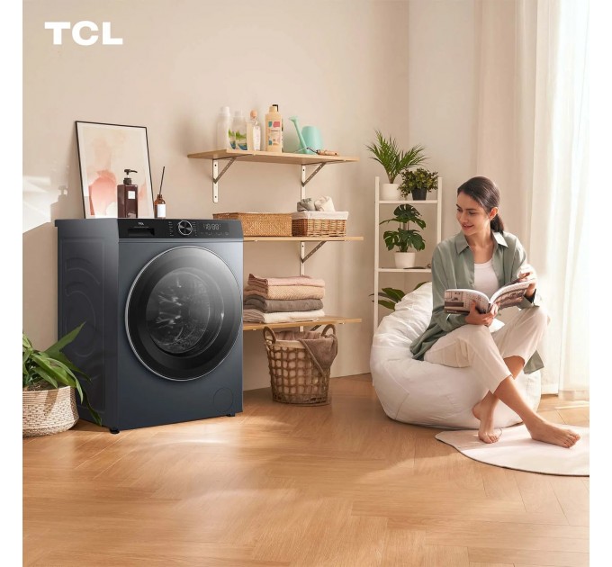 Стиральная машина TCL фронтальная, 9кг, 1400, A+++, 57см, дисплей, пар, инвертор, серый