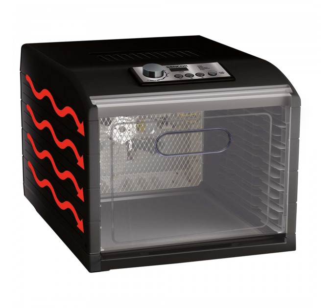 Сушка для продуктов Sencor, 500Вт, поддонов -6x2см, диаметр-33см, макс-70°С, сетка для ягод, металл, пластик, черный