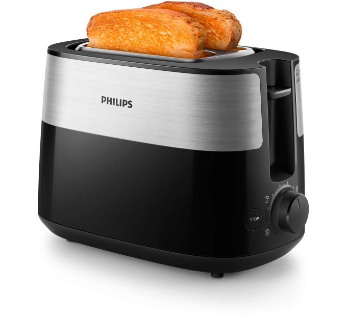 Тостер Philips Daily Collection 830Вт, металл/пластик, серебристо-черный