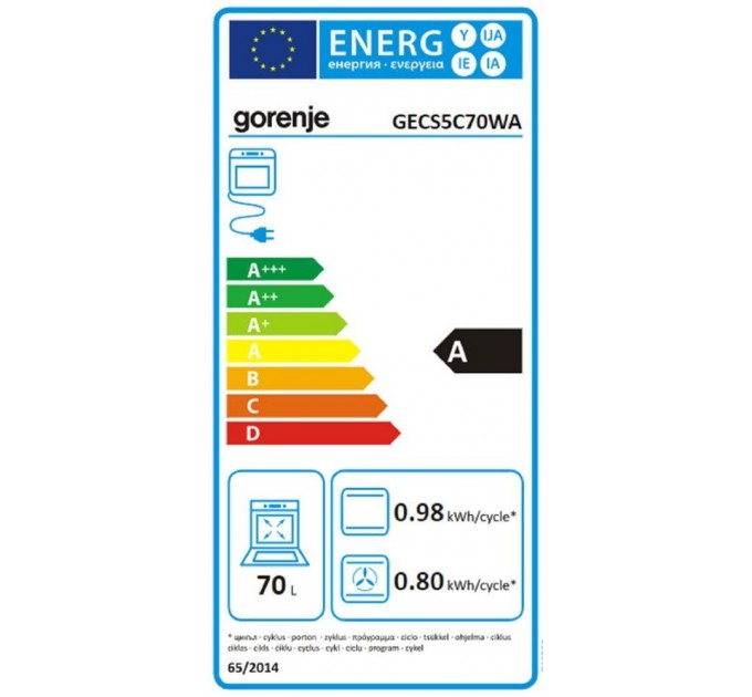 Плита Gorenje електрична склокерамічна, 70л, 50x60см, дисплей, приготування з паром, програматор, білий