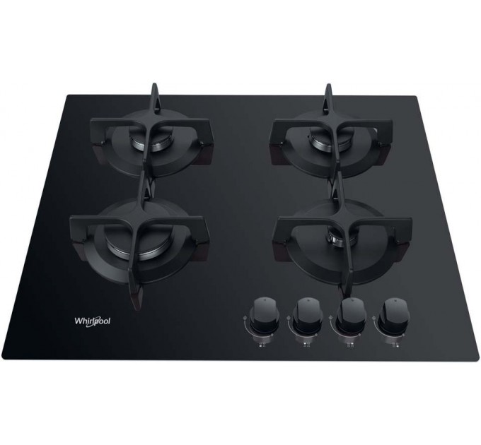 Варильна поверхня Whirlpool газова на склі, 60см, чавун, чорний