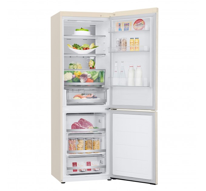 Холодильник LG з нижн. мороз., 186x60х68, холод.відд.-234л, мороз.відд.-110л, 2дв., E, NF, інв., диспл зовн., Fresh Сonverter, Metal Fresh, бежевий