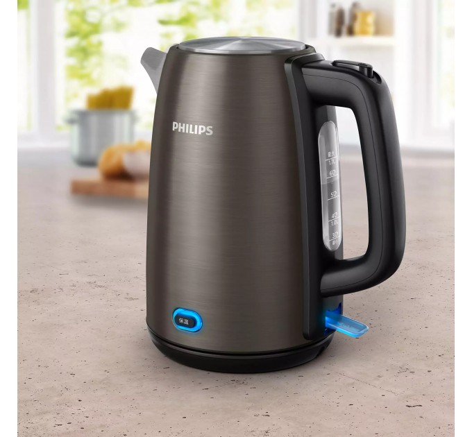 Електрочайник Philips Viva Collection 1.7л, LED підсвітка, сріблясто-чорний