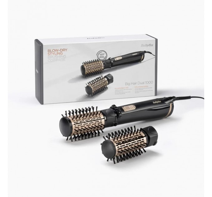 Фен-щітка Babyliss Big Hair Dual 1000, 1000Вт, 2 режими, хол. обдув, оберт. насадок, 2 насадки, чорний