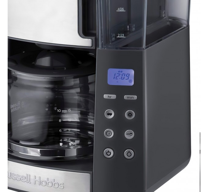 Кофеварка Russell Hobbs капельная Grind and Brew, 1.25л, молотый, LED-дисплей, черно-металл