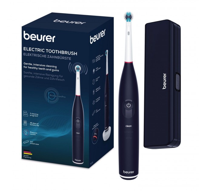 Щітка зубна електр. Beurer, насадок-1, 3 програми чистки, футляр, чорний