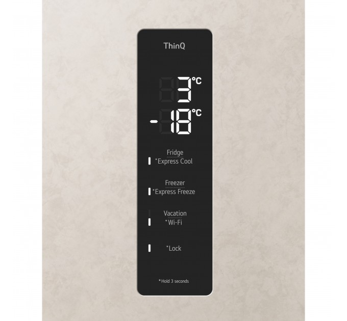 Холодильник LG з нижн. мороз., 186x60х68, холод.відд.-234л, мороз.відд.-110л, 2дв., E, NF, інв., диспл зовн., Fresh Сonverter, Metal Fresh, бежевий