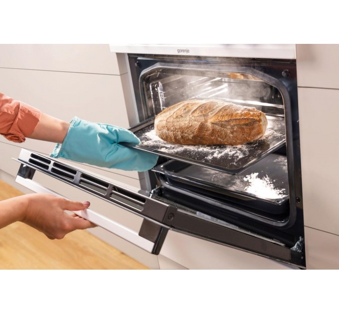 Плита Gorenje електрична склокерамічна, 70л, 50x60см, дисплей, приготування з паром, програматор, білий