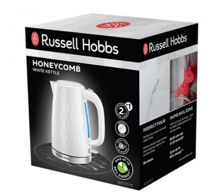 Электрочайник Russell Hobbs Honeycomb 1.7л, пластик, белый