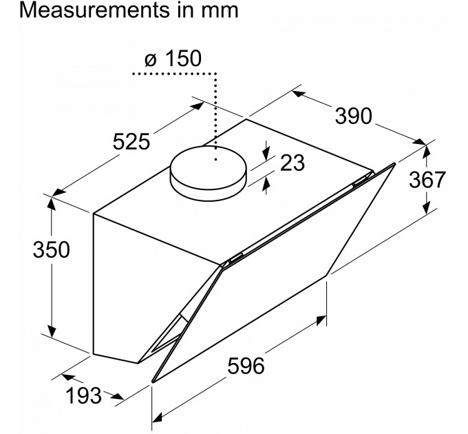 Вытяжка Siemens наклонная, 60см, 700 м.куб/ч, черный