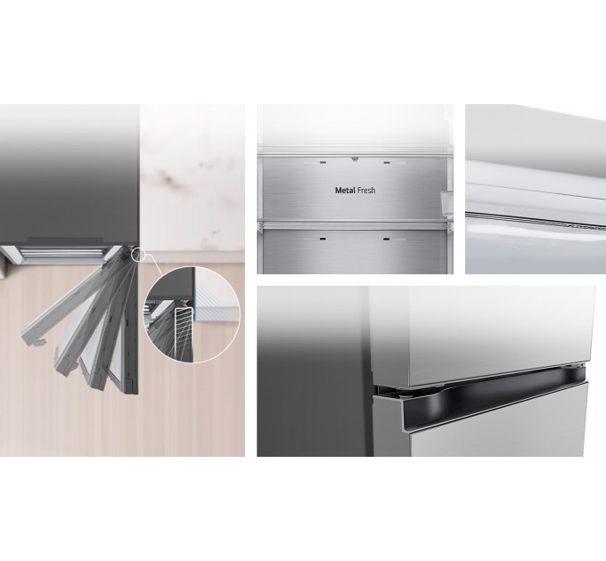 Холодильник LG с нижн. мороз., 203x60х68, холод.отд.-277л, мороз.отд.-107л, 2дв., А++, NF, инв., диспл внешн., Fresh Сonverter, Metal Fresh, серебристый
