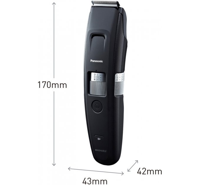 Триммер Panasonic для бороды и усов, сеть+акум., насадок-4, сталь, черный