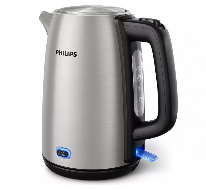 Електрочайник Philips Viva Collection 1.7л, LED підсвітка, сріблясто-чорний