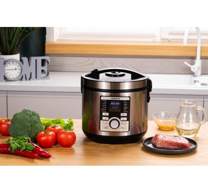 Мультиварка ARDESTO, 860Вт, чаша-5л, электронное управл., книга рецептов, металл/пластик, серый