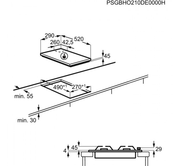 Варильна поверхня Electrolux газова на склі, 30см, чавун, Доміно, чорний