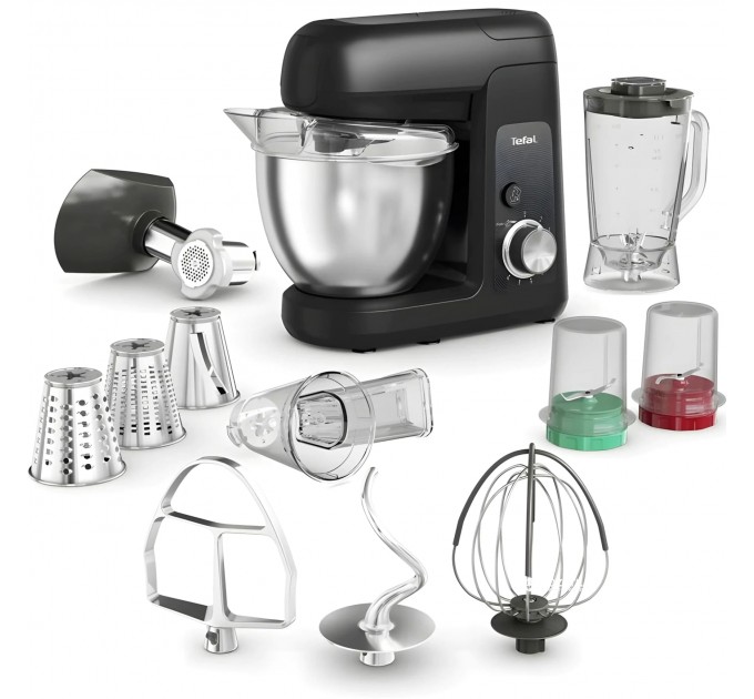 Кухонна машина Tefal Bake Partner 1100Вт, чаша-метал, корпус-пластик, насадок-8, чорний