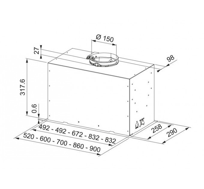Вытяжка Franke встраиваемая, 52см, 1250м.куб/ч, Box Flush Basic FBFE LG A52, светло-серый