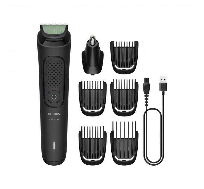 Тример Philips All-in-One Trimmer 3000 Series, для обличчя, голови, носа, акум., насадок-7, сталь, чорний