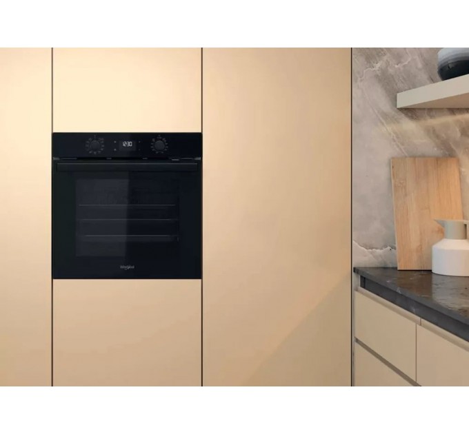 Духова шафа Whirlpool електрична, 71л, A+, дисплей, конвекція, телескопічні напрямні, чорний