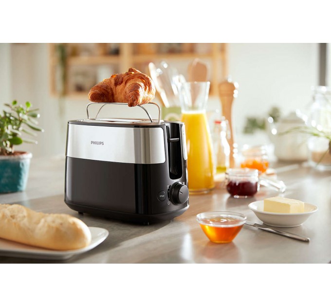 Тостер Philips Daily Collection 830Вт, металл/пластик, серебристо-черный